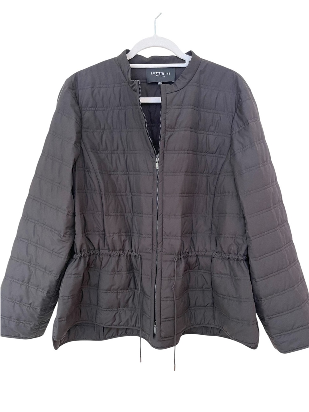 Lafayette 148 New York Quilted Jacket XL Black Drawstring Waist Pockets Casual